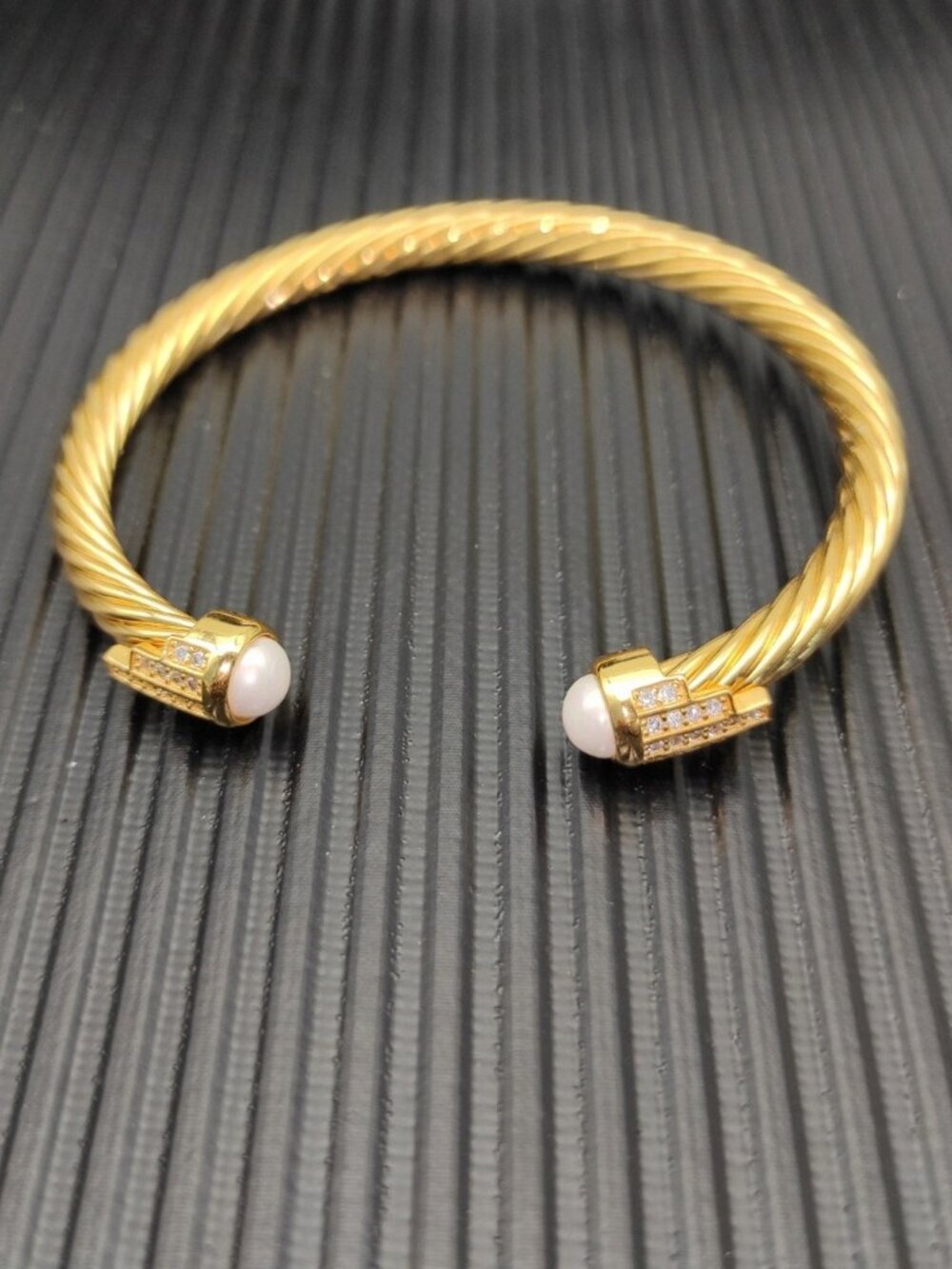 David Yurman 5mm Gold 5-Row Diamond and Pearl Bracelet